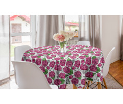 Gül Yuvarlak Masa Örtüsü Romantik Pembe Soyut Kır Çiçekleri Tasarımı