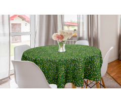 Floral Yuvarlak Masa Örtüsü Soyut Küçük Yeşil Yaprak Desenli