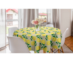 Floral Yuvarlak Masa Örtüsü Sarı Gül Desenli