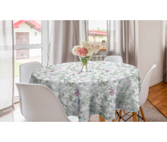 Çiçekli Yuvarlak Masa Örtüsü Pastel Tonlar Çiçek Desenli