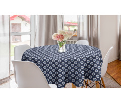 Çiçekli Yuvarlak Masa Örtüsü Mavi Güllü Desen