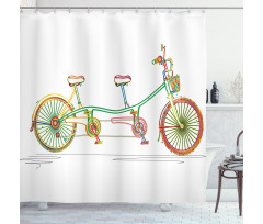 Rengarenk Duş Perdesi Tandem Bisiklet Desenli