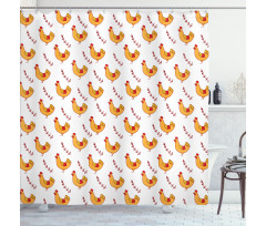 Doodle Chickens and Branches Shower Curtain