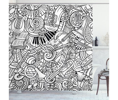 Chaotic Doodle Musical Shower Curtain