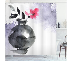 Watercolor Coral Vase Orchid Shower Curtain