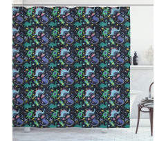 Space Themed Dinos Planets Shower Curtain