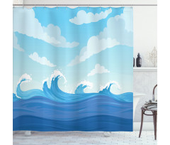 Blue Tones Ocean Illustration Shower Curtain