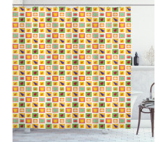 Foods in Vivid Squares Shower Curtain