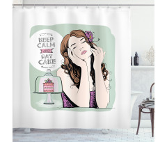 Eat Cake Text and Woman Shower Curtain