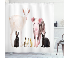 Ducks Pig Goat Bunnies Shower Curtain