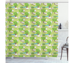 Cartoon Sheep in Forest Shower Curtain