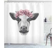 Cow with Roses Wreath Shower Curtain