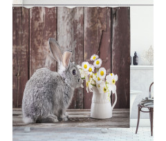 Rabbit Daisy Wooden Shower Curtain