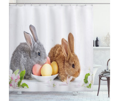 2 Rabbits with Eggs Shower Curtain