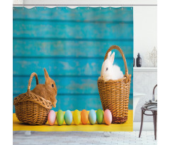 Rabbits in Baskets Shower Curtain