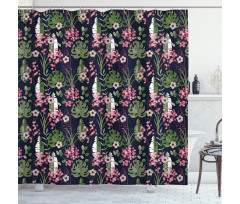 Palm Leaves Flowers Shower Curtain