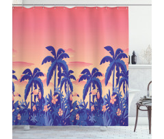 Palm Tree Toucan Sunset Art Shower Curtain