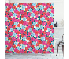 Vivid Tones Hibiscus Flowers Shower Curtain