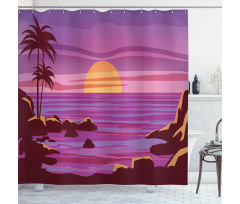 Retro Style Cartoon Beach Shower Curtain