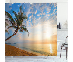 Exotic Sandy Beach Palm Tree Shower Curtain