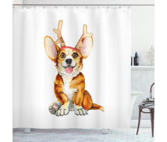 Corgi Dog with Deer Antlers Shower Curtain