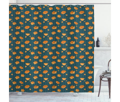 Petal and Buds on Polka Dots Shower Curtain