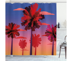 Modern Sunset Tropic Trees Shower Curtain