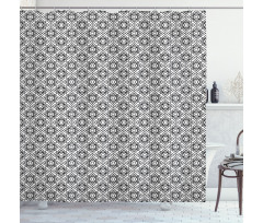 Monochrome Outline Flowers Shower Curtain