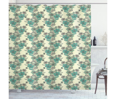 Hatched Flowers Polka Dots Shower Curtain