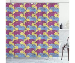 Oriental Floral Elephants Shower Curtain