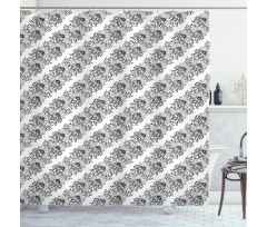 Vintage Outline Floral Motif Shower Curtain