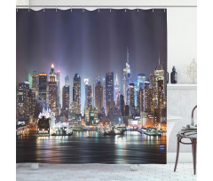 Manhattan Skyline at Night Shower Curtain