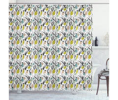 Birds and Abstract Plants Shower Curtain