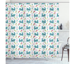 Folkloric Ornate Happy Cat Shower Curtain