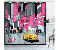 View of Manhattan and Taxi Shower Curtain