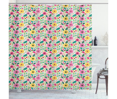 Doodle Peonies Berries Leaves Shower Curtain