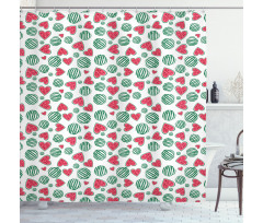 Watermelon Fruit Heart Slices Shower Curtain