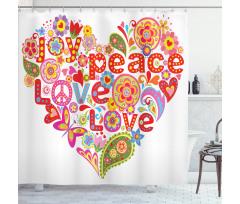 Hippie Floral Heart Sign Shower Curtain
