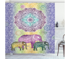 Eastern Elephants Flowers Shower Curtain