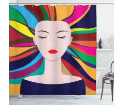 Lady and Colorful Strands Shower Curtain