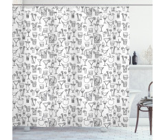 Monochrome Cocktails Shower Curtain