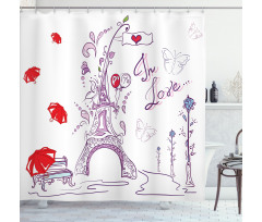 Doodle Romantic Paris Shower Curtain