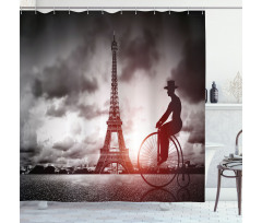 Man on Retro Bicycle Shower Curtain