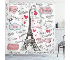 Paris Letter Heart Shower Curtain