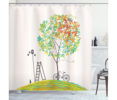 Bicycle Stairs Bird Shower Curtain