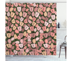 Retro Tulips Flowers Shower Curtain