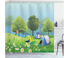 Tents in Spring Forest Shower Curtain