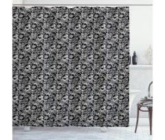 Monochrome Peonies Shower Curtain