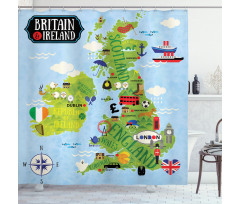 Maps of Britain Ireland Shower Curtain