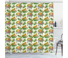 Vivid Floral Parrots Shower Curtain